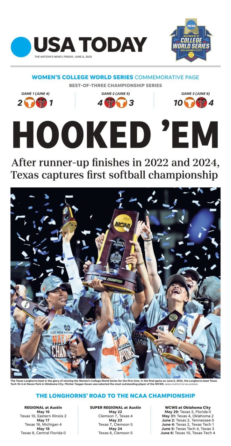 Commemorate Texas’ first WCWS championship with a USA TODAY page print